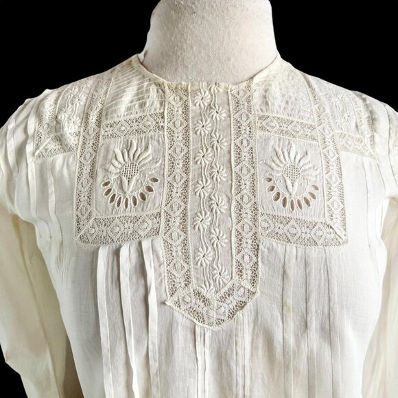 Antique Edwardian White Lacey Cotton Shirtwaist Blouse Bodice - Picture 2 of 16